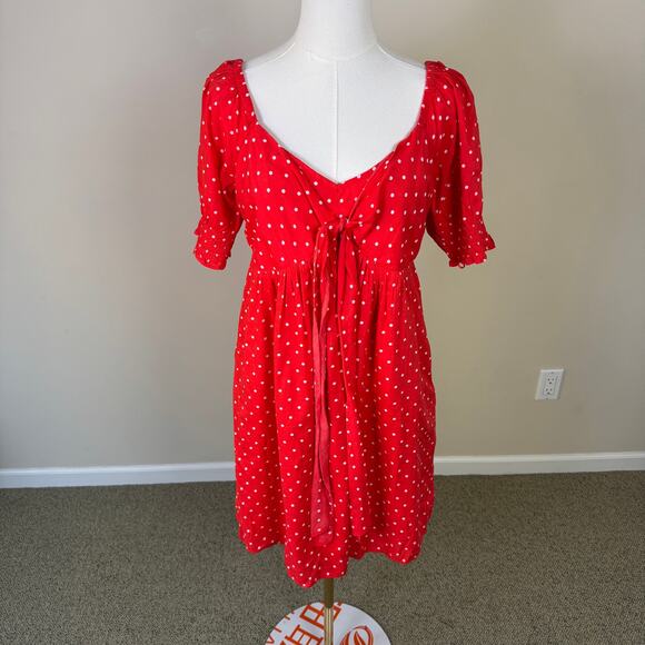 Draper James Tie Front Short Sleeve Polka Dot Mini Dress US Women's M - Picture 3 of 10